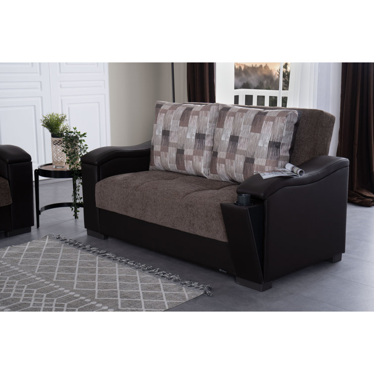 Lark Manor Dequesha Sofa In Brown Fabric With Chocolate Faux Leather